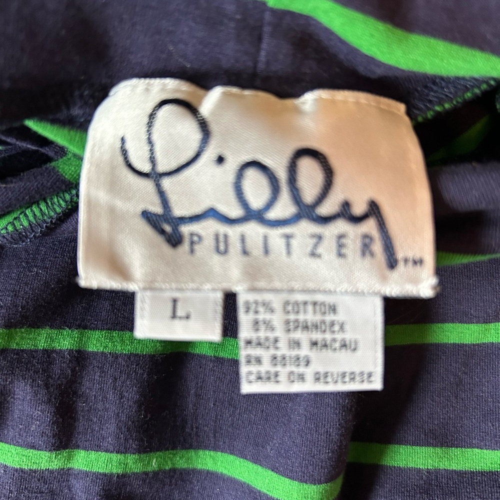 Lilly Pulitzer Navy Top with Green Stripes
